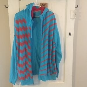 Blue and red Oakley heavy hoodie.